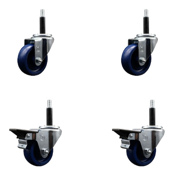 Service Caster 3.5'' Solid Poly Wheel Swivel 3/4'' Expanding Stem Caster Set 2 Brakes, 4PK SCC-EX20S3514-SPUS-2-PLB-2-34 - main